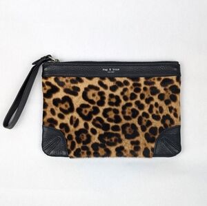 RAG & BONE - Leopard Wristlet Pouch Bag with Black Leather Strap